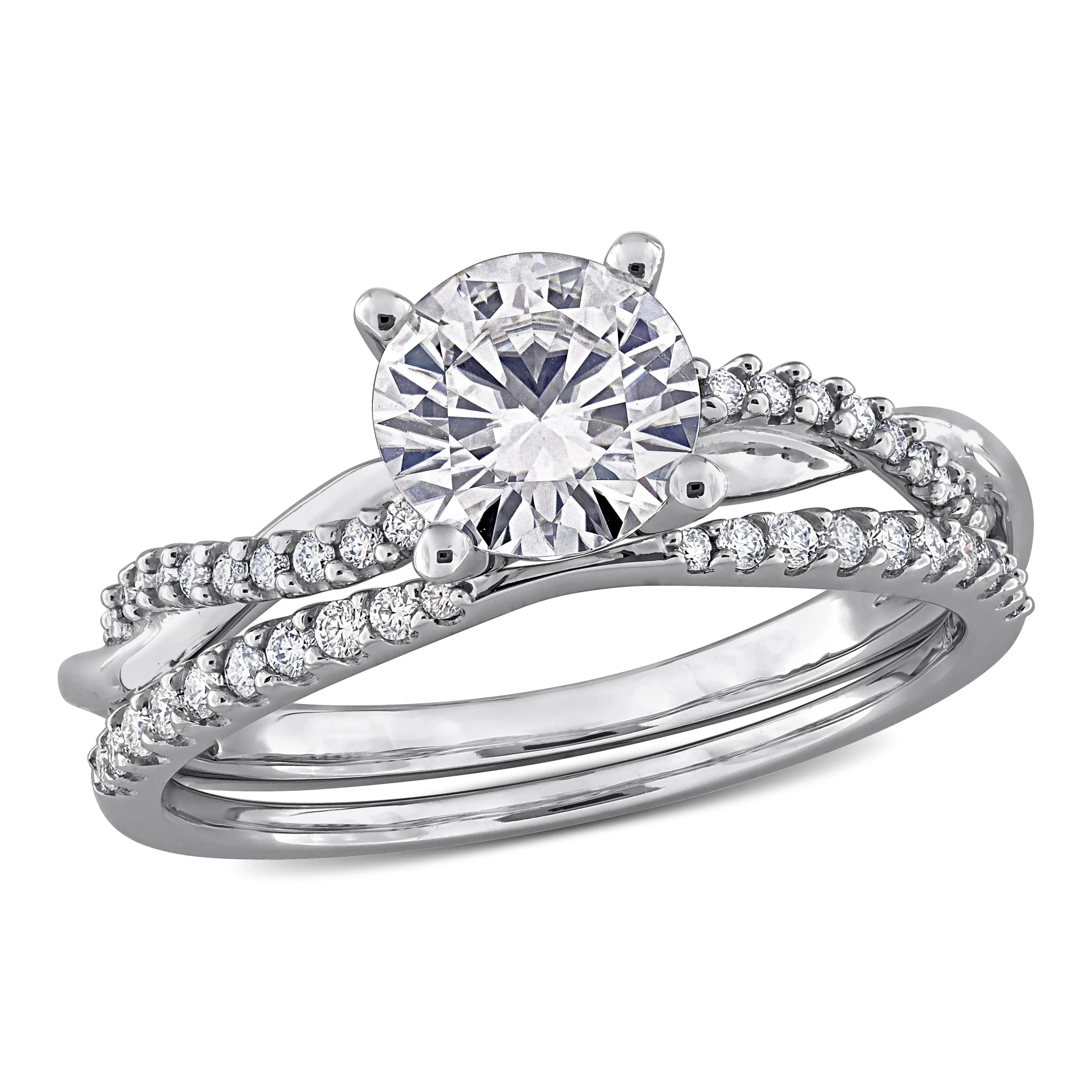 Miadora 1 1/2ct DEW Created Moissanite Crossover Engagement Ring in 10k White Gold sold by Zulily