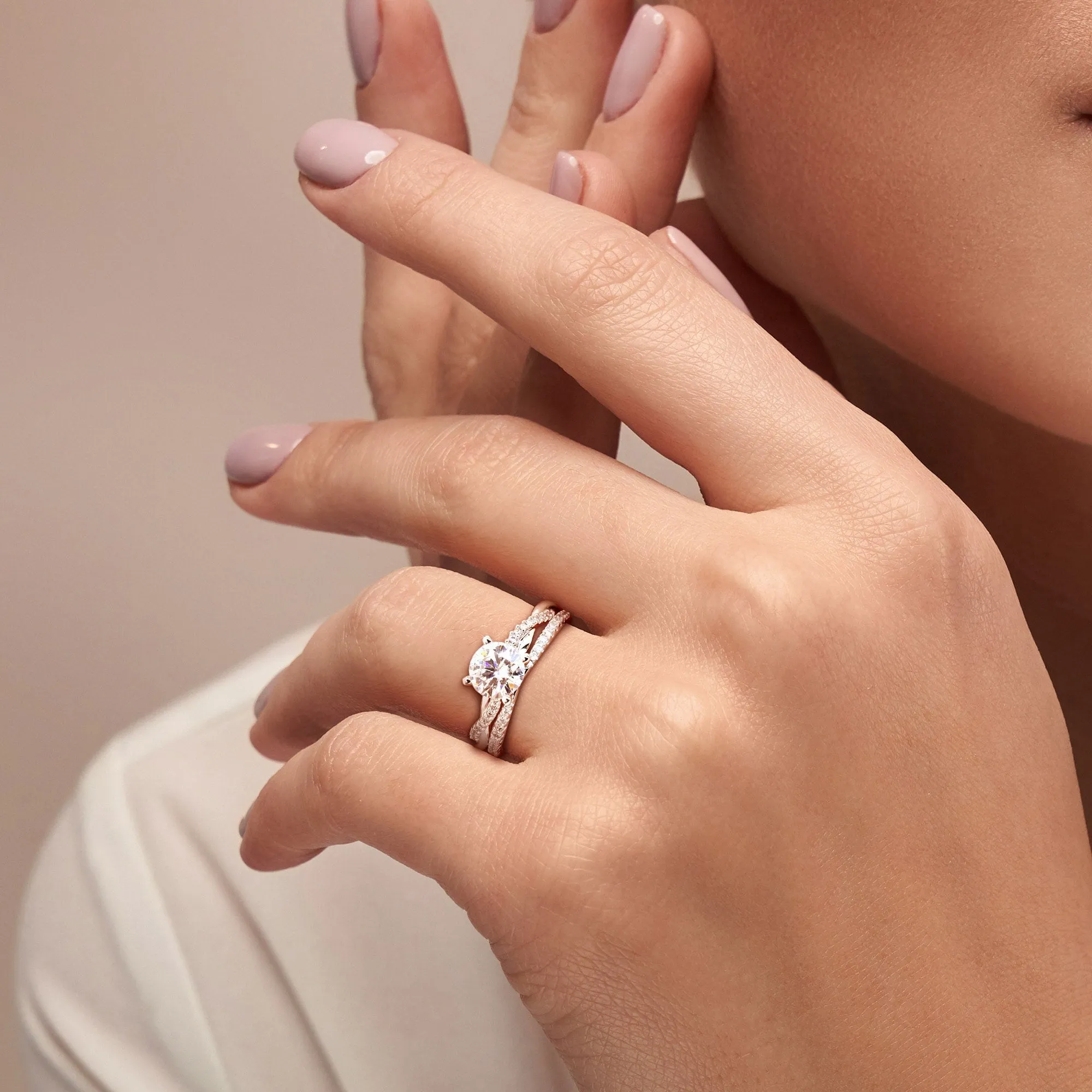 Miadora 1 1/2ct DEW Created Moissanite Crossover Engagement Ring in 10k White Gold sold by Zulily product image thumbnail 5