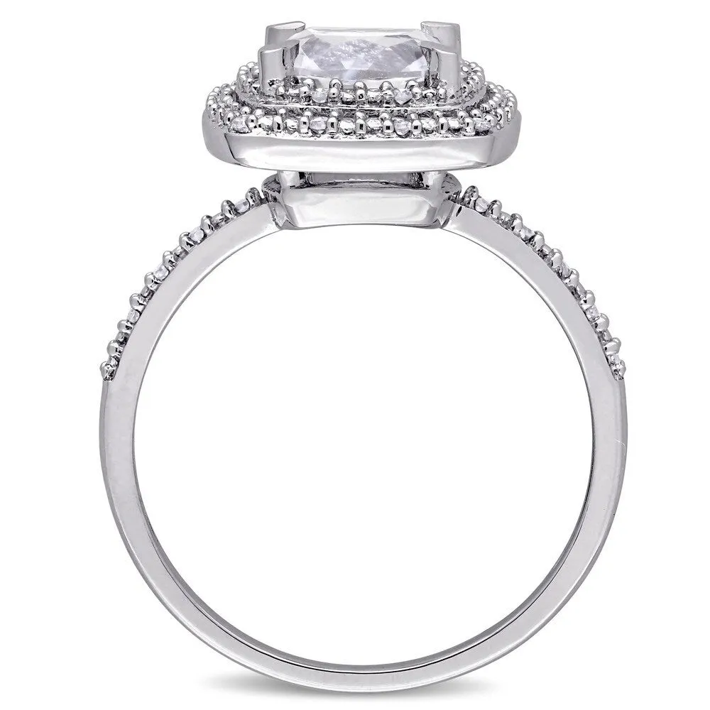 Miadora 10k White Gold Cushion-cut Created White Sapphire and 1/10ct TDW Diamond Double Square Halo Engagement Ring sold by Zulily product image thumbnail 3