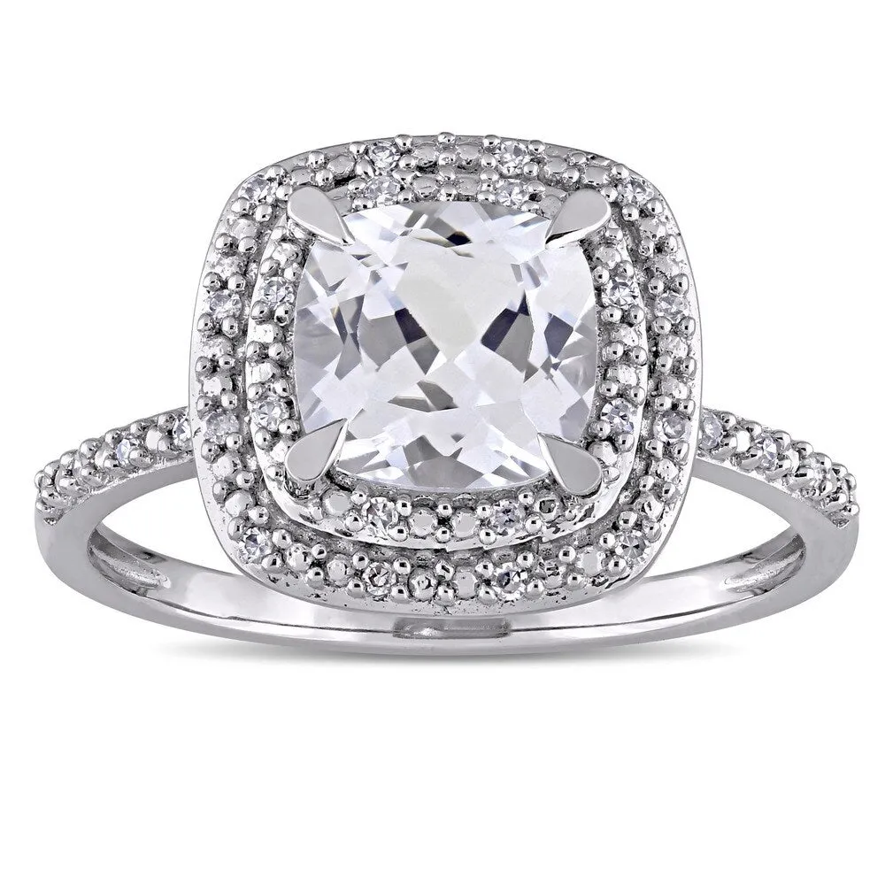 Miadora 10k White Gold Cushion-cut Created White Sapphire and 1/10ct TDW Diamond Double Square Halo Engagement Ring sold by Zulily product image thumbnail 2