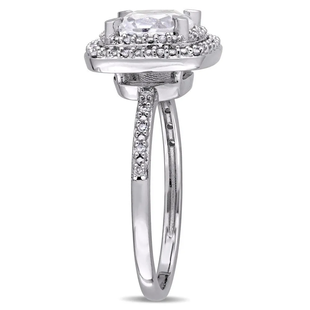 Miadora 10k White Gold Cushion-cut Created White Sapphire and 1/10ct TDW Diamond Double Square Halo Engagement Ring sold by Zulily product image thumbnail 4