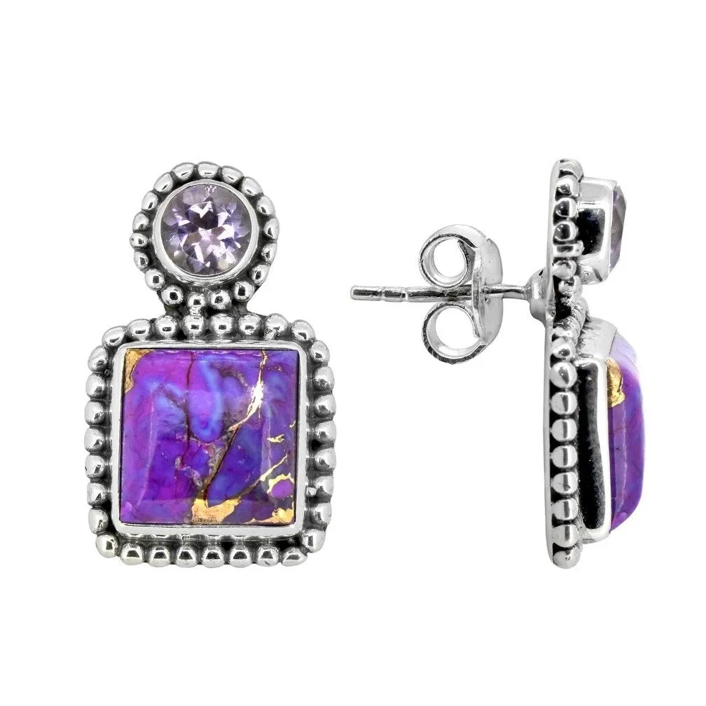 Sterling Silver Purple Turquoise & Amethyst Vintage Oxidized Stud Earrings - .9 x .55 sold by Zulily product image thumbnail 2