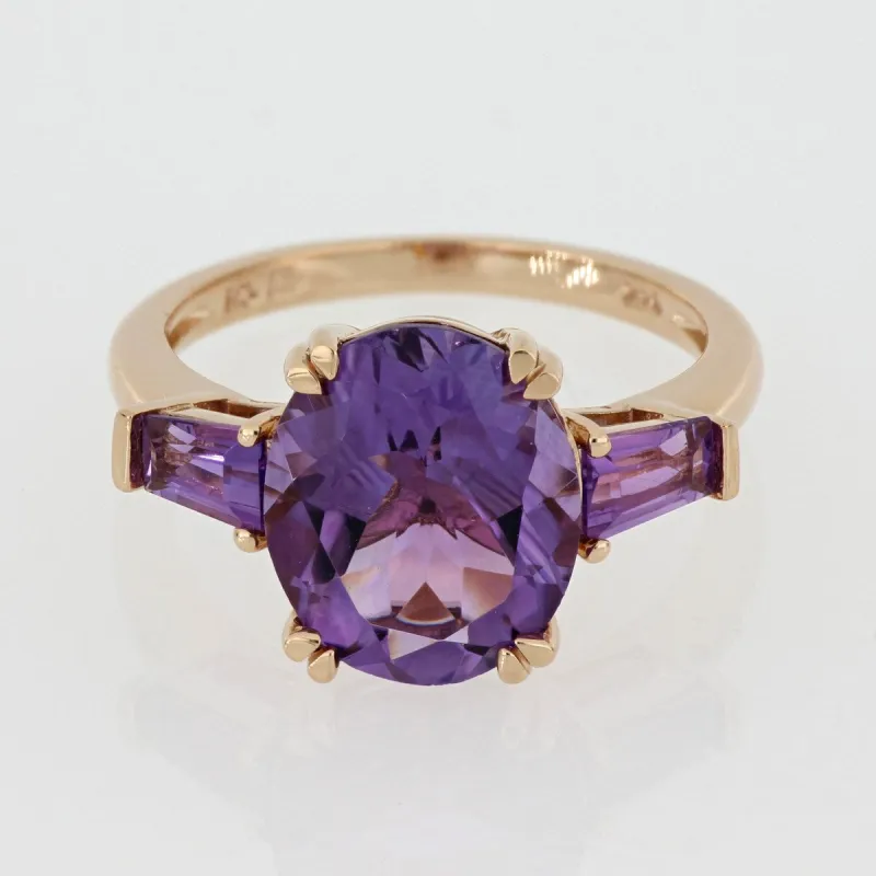 Oval and Taper-Cut Amethyst 3-Stone Ring in 14k Rose Gold by Miadora sold by Zulily