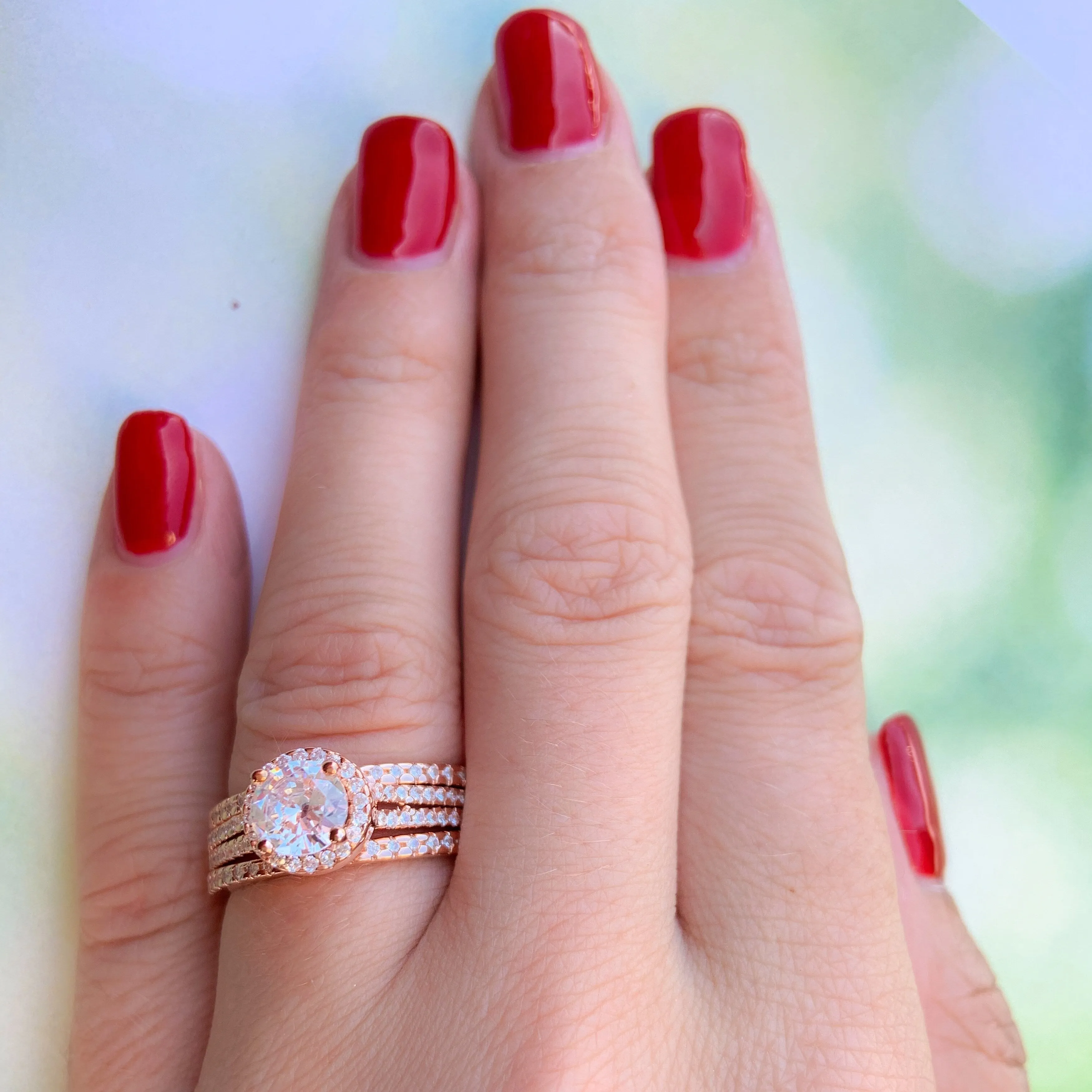 Miadora Rose Gold over Silver Cubic Zirconia Bridal Ring Set sold by Zulily product image thumbnail 3