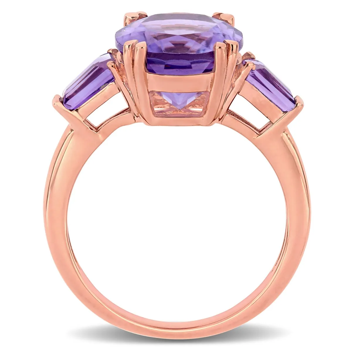 Oval and Taper-Cut Amethyst 3-Stone Ring in 14k Rose Gold by Miadora sold by Zulily product image thumbnail 5
