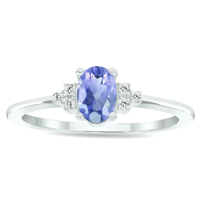 Women's Tanzanite and Diamond Half Moon Ring in 10K White Gold sold by Zulily