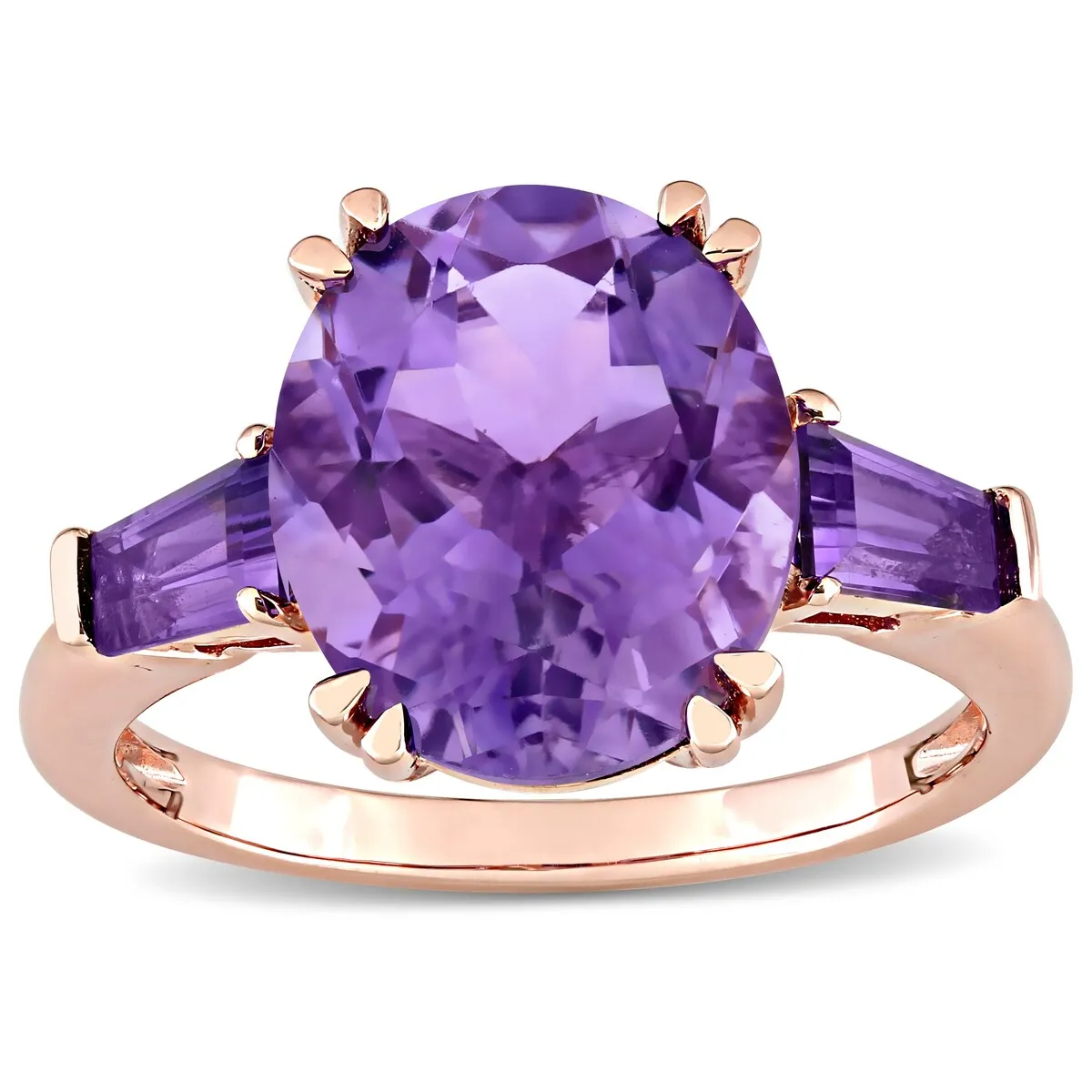 Oval and Taper-Cut Amethyst 3-Stone Ring in 14k Rose Gold by Miadora sold by Zulily product image thumbnail 2