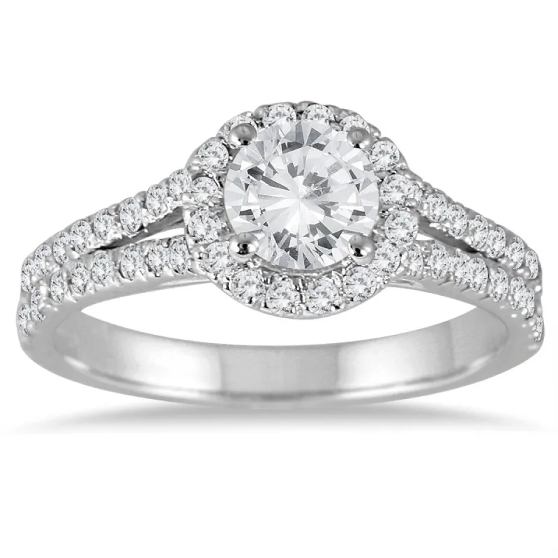 AGS Certified 1 1/4 Carat TW Diamond Split Shank Halo Engagement Ring in 14K White Gold (J-K Color, I2-I3 Clarity) sold by Zulily