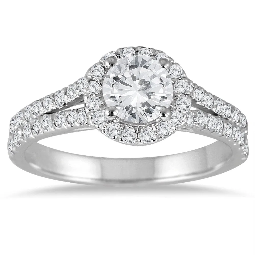 AGS Certified 1 1/4 Carat TW Diamond Split Shank Halo Engagement Ring in 14K White Gold (J-K Color, I2-I3 Clarity) sold by Zulily