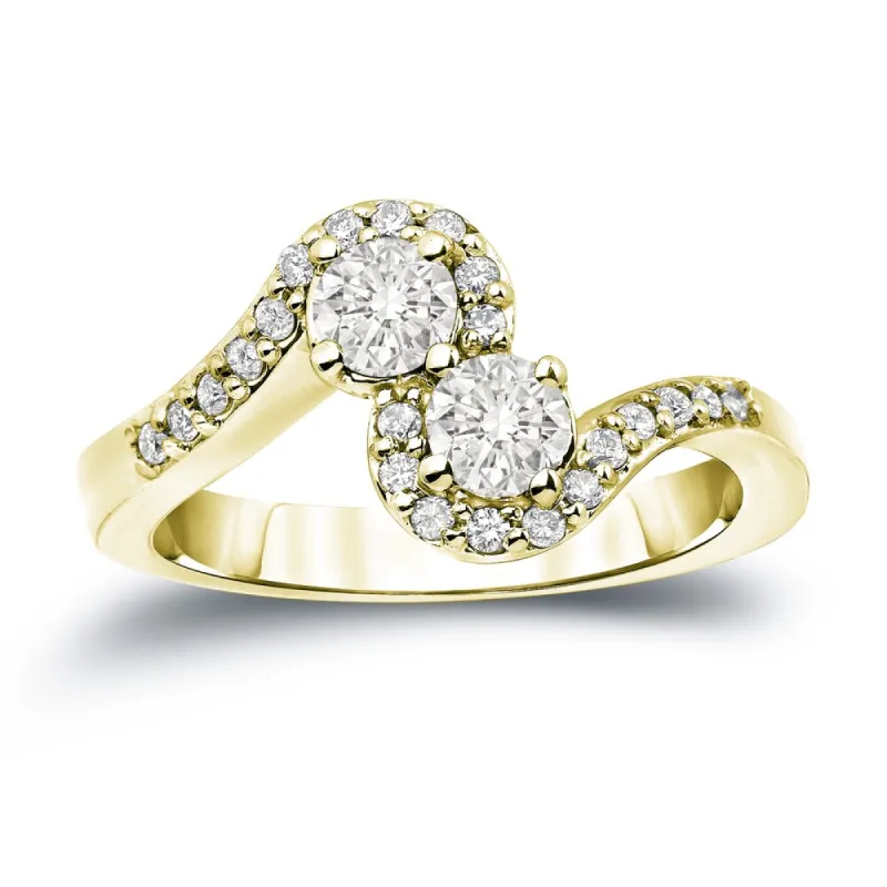 Auriya 14k Gold 3/4ct TDW Round 2-Stone Diamond Halo Engagement Ring sold by Zulily