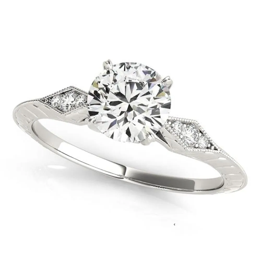 Auriya Vintage Round 1 1/2 carat Moissanite and 1/10ctw Diamond Engagement Ring 14K Gold sold by Zulily