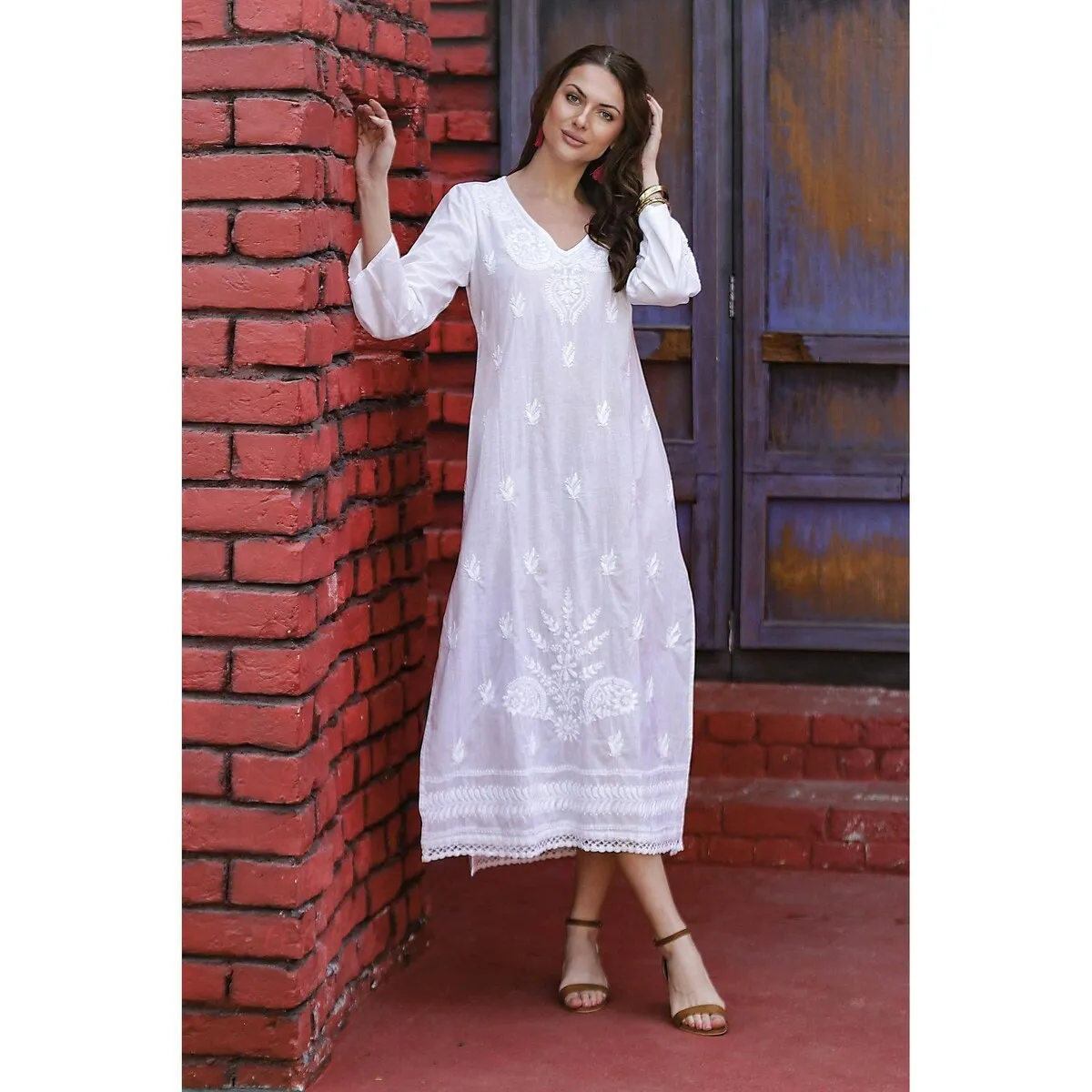 NOVICA Embroidered cotton caftan Lucknow Lily sold by Zulily product image thumbnail 5