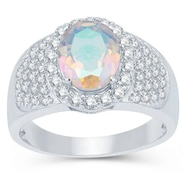 Sterling Silver with Mercury Opal Topaz and White Topaz Halo Ring sold by Zulily