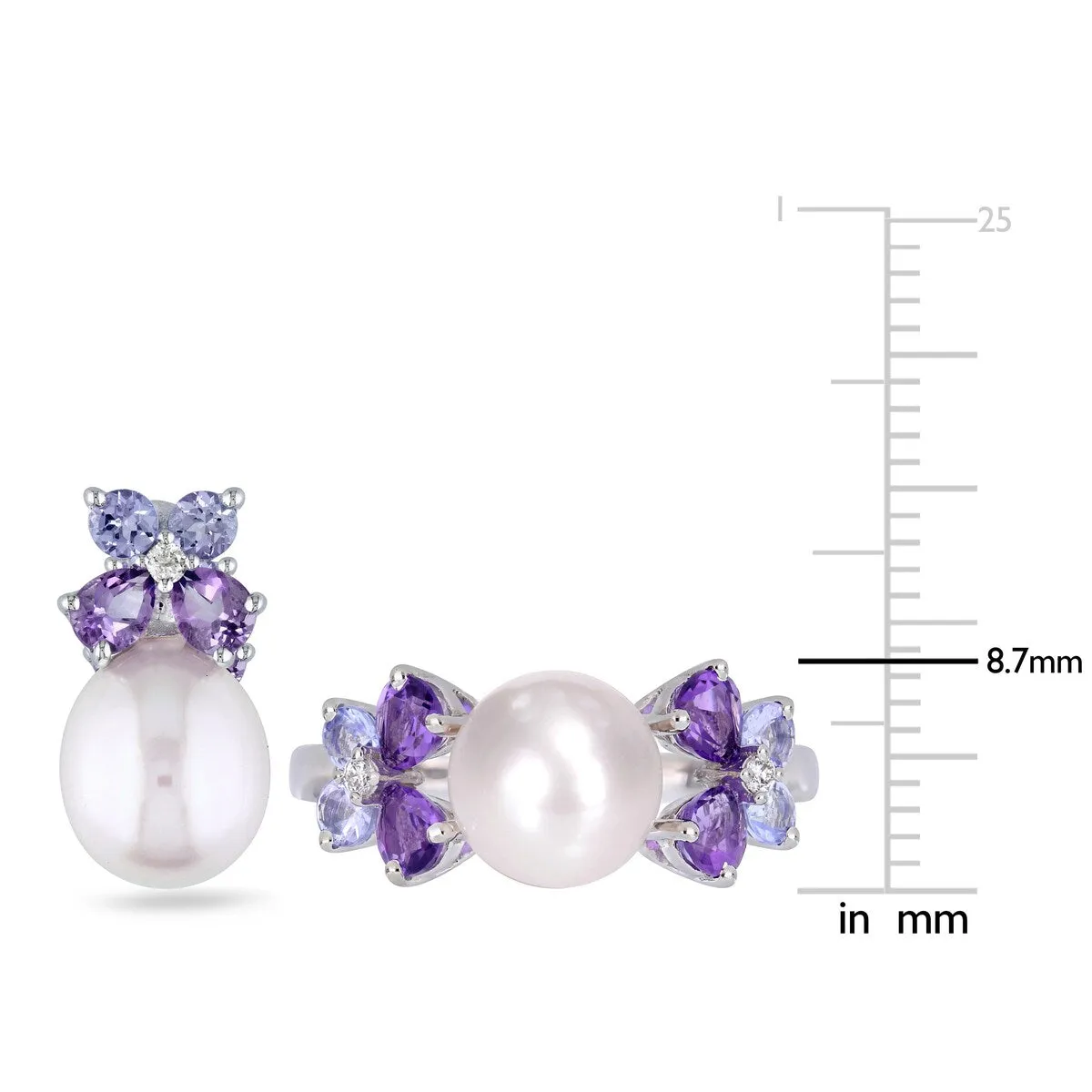 Miadora Sterling Silver Cultured FW Pearl Tanzanite Amethyst and Diamond Butterfly Jewelry Set (8-9 MM) sold by Zulily product image thumbnail 3