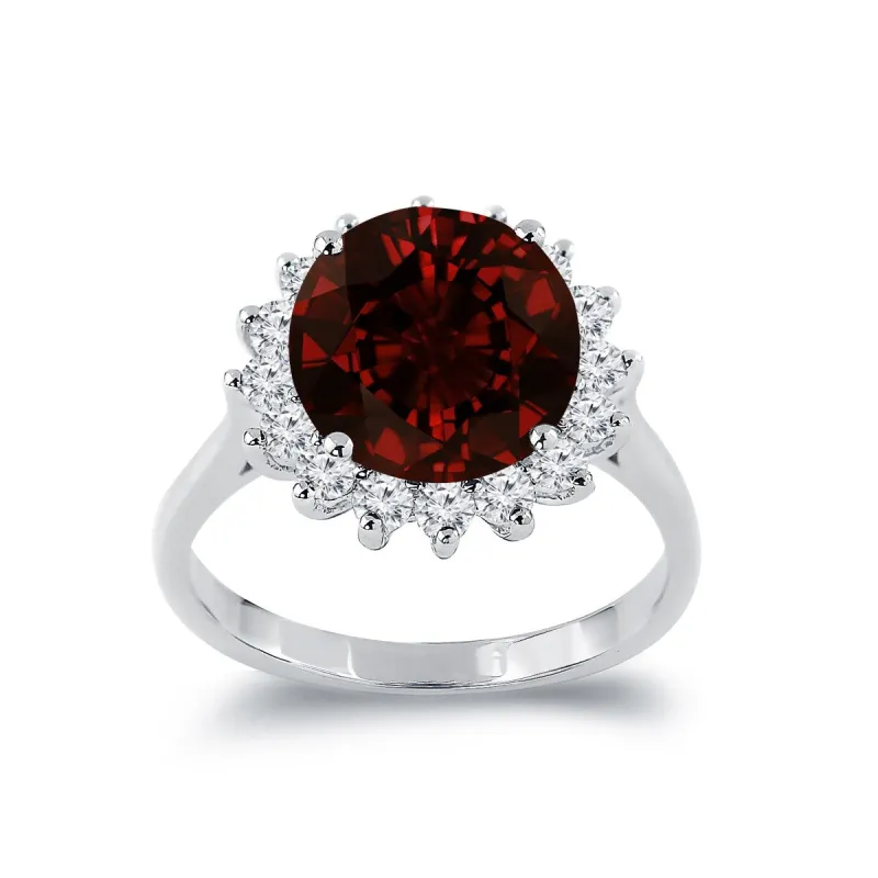 Auriya 4 1/3ct Round Red Garnet Sunburst Halo Diamond Ring 5/8ctw 18K Gold sold by Zulily
