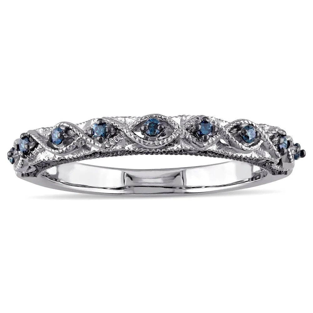 Miadora 10k White Gold 1/6ct TDW Blue Diamond Vintage Filigree Wedding Band sold by Zulily product image thumbnail 2