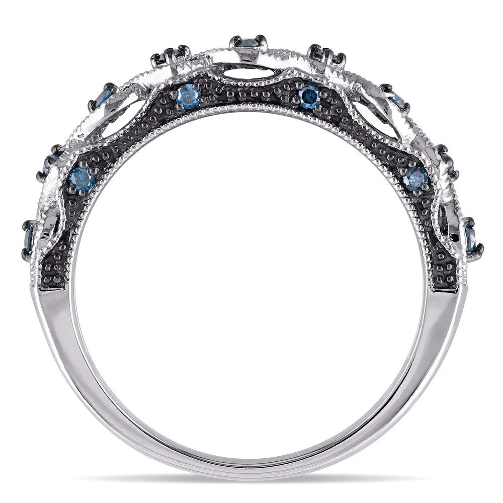 Miadora 10k White Gold 1/6ct TDW Blue Diamond Vintage Filigree Wedding Band sold by Zulily product image thumbnail 4
