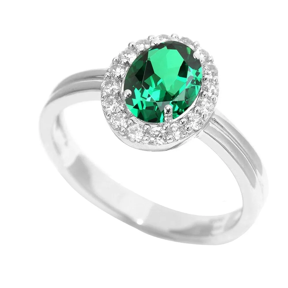 Sterling Silver with Green Emerald and Natural White Topaz Halo Ring sold by Zulily