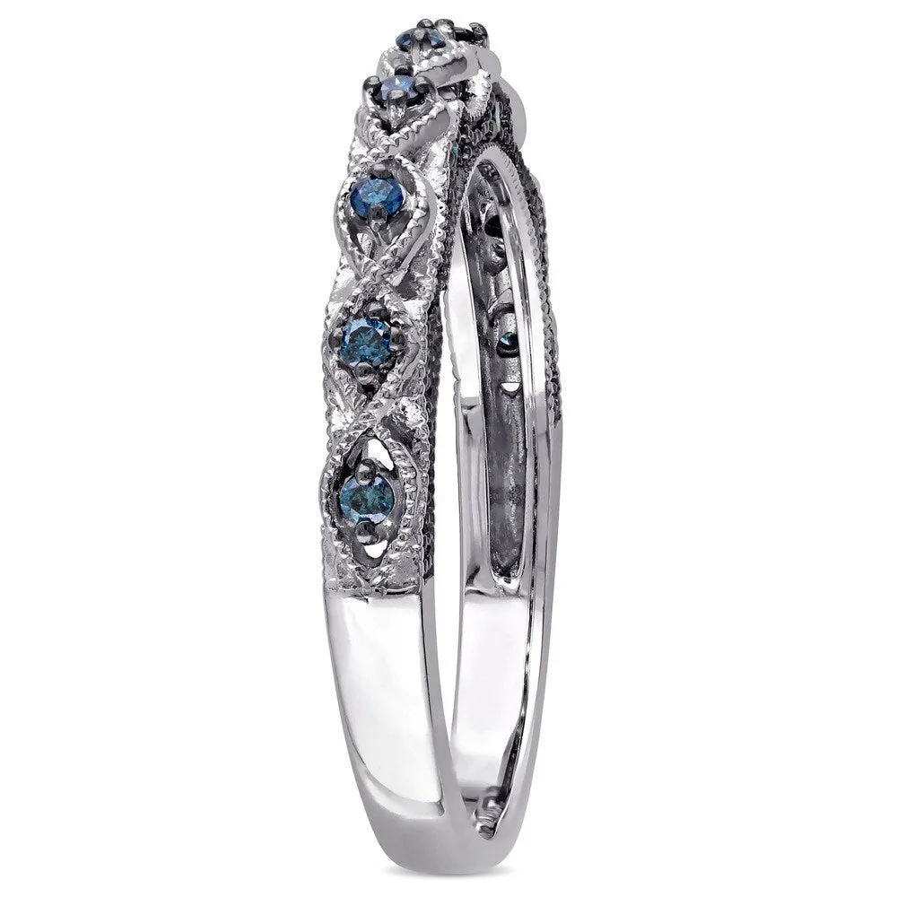 Miadora 10k White Gold 1/6ct TDW Blue Diamond Vintage Filigree Wedding Band sold by Zulily product image thumbnail 3