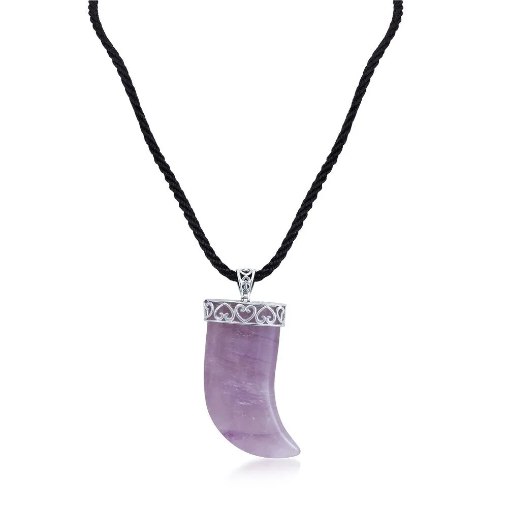 Sterling Silver with Natural Amethyst Horn Pendant with 18" Cord sold by Zulily