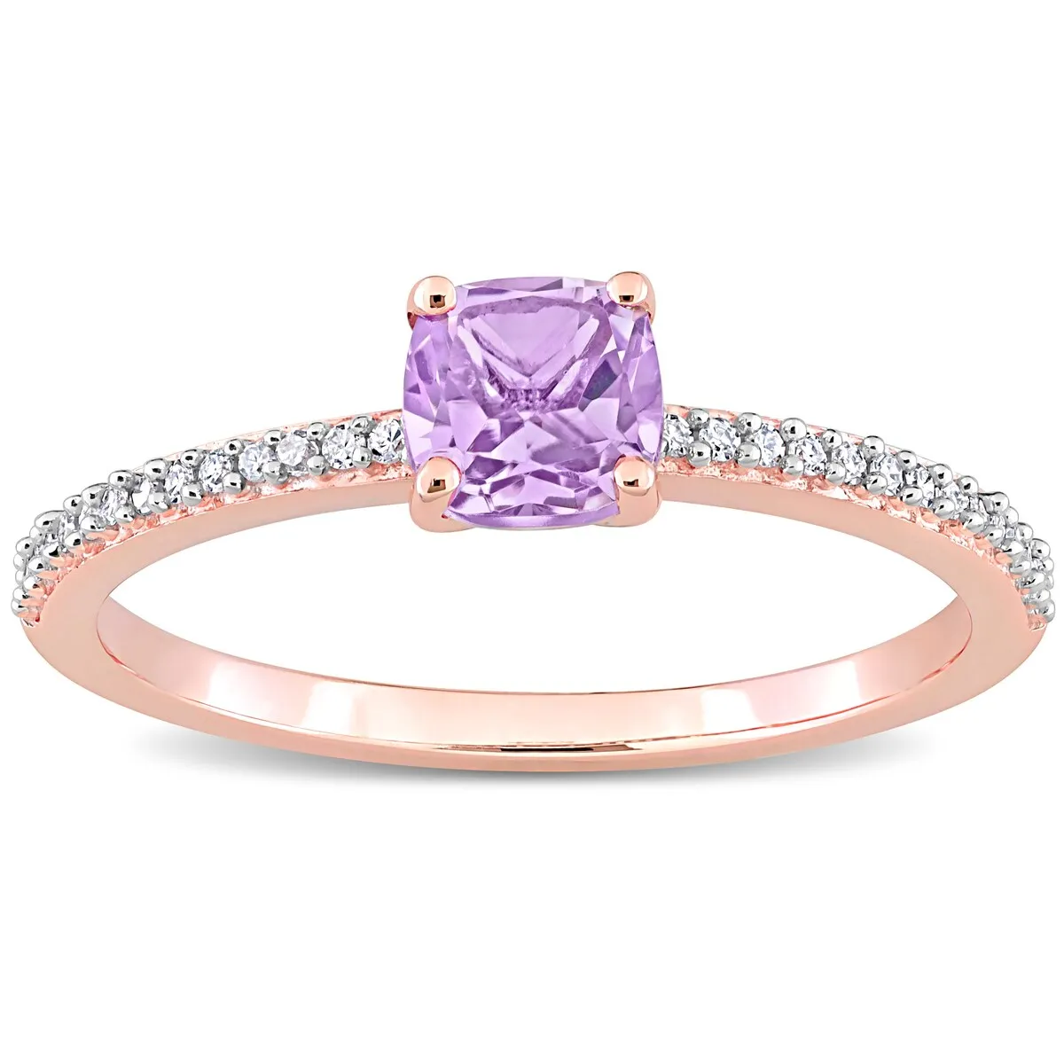 Miadora 10k Rose Gold Cushion-cut Rose de France and 1/10ct TDW Diamond Birthstone Ring sold by Zulily product image thumbnail 3