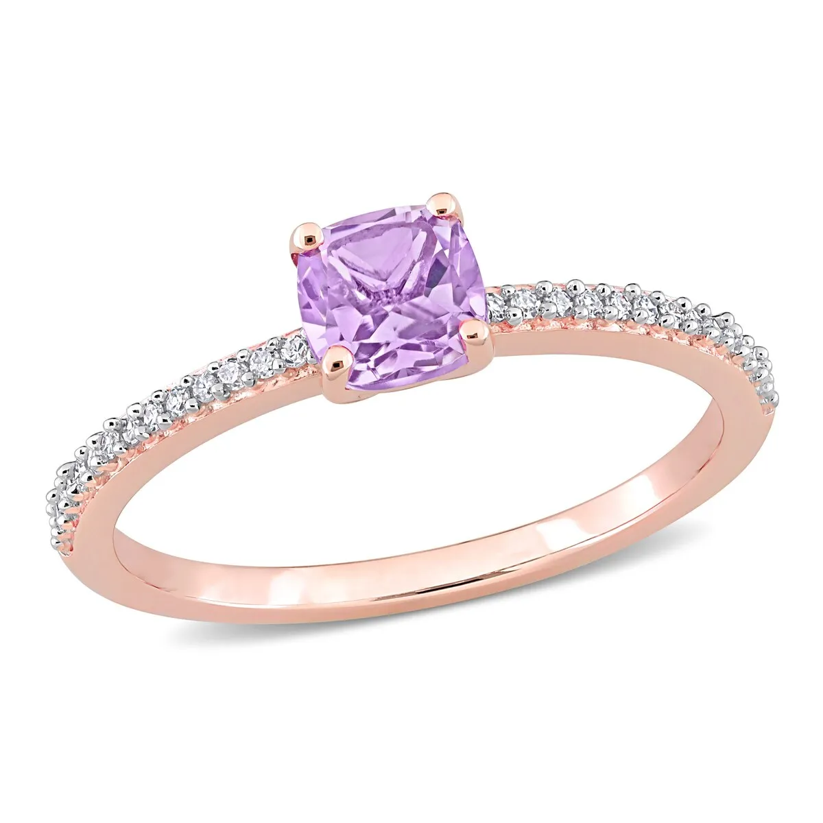 Miadora 10k Rose Gold Cushion-cut Rose de France and 1/10ct TDW Diamond Birthstone Ring sold by Zulily product image thumbnail 2