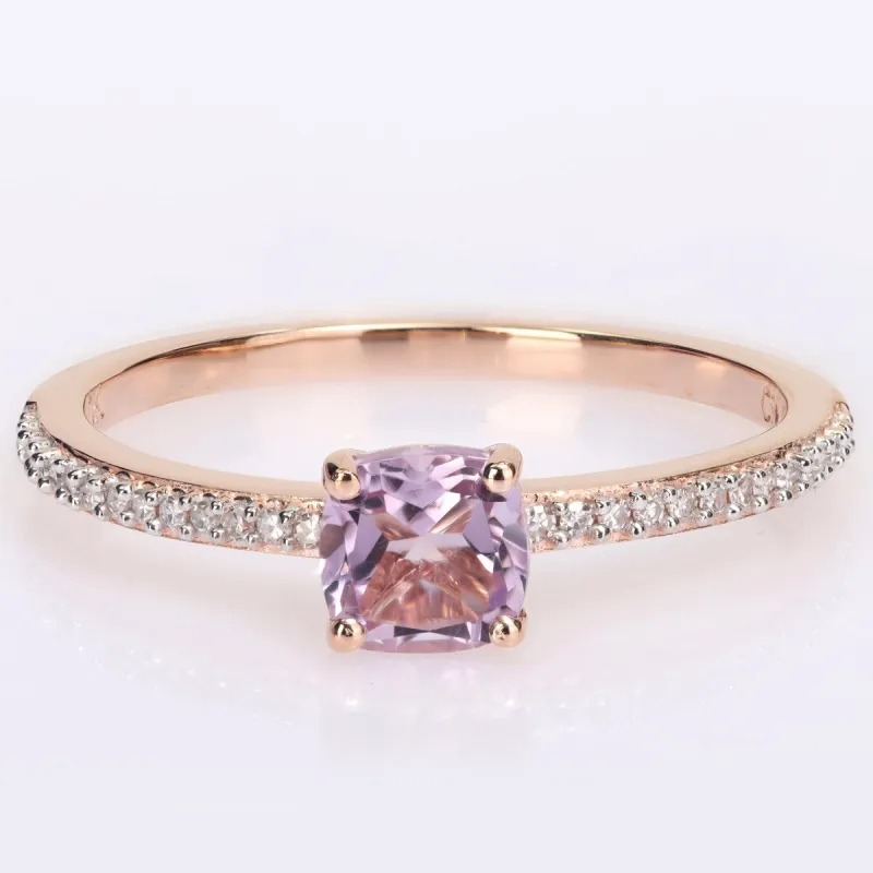 Miadora 10k Rose Gold Cushion-cut Rose de France and 1/10ct TDW Diamond Birthstone Ring sold by Zulily