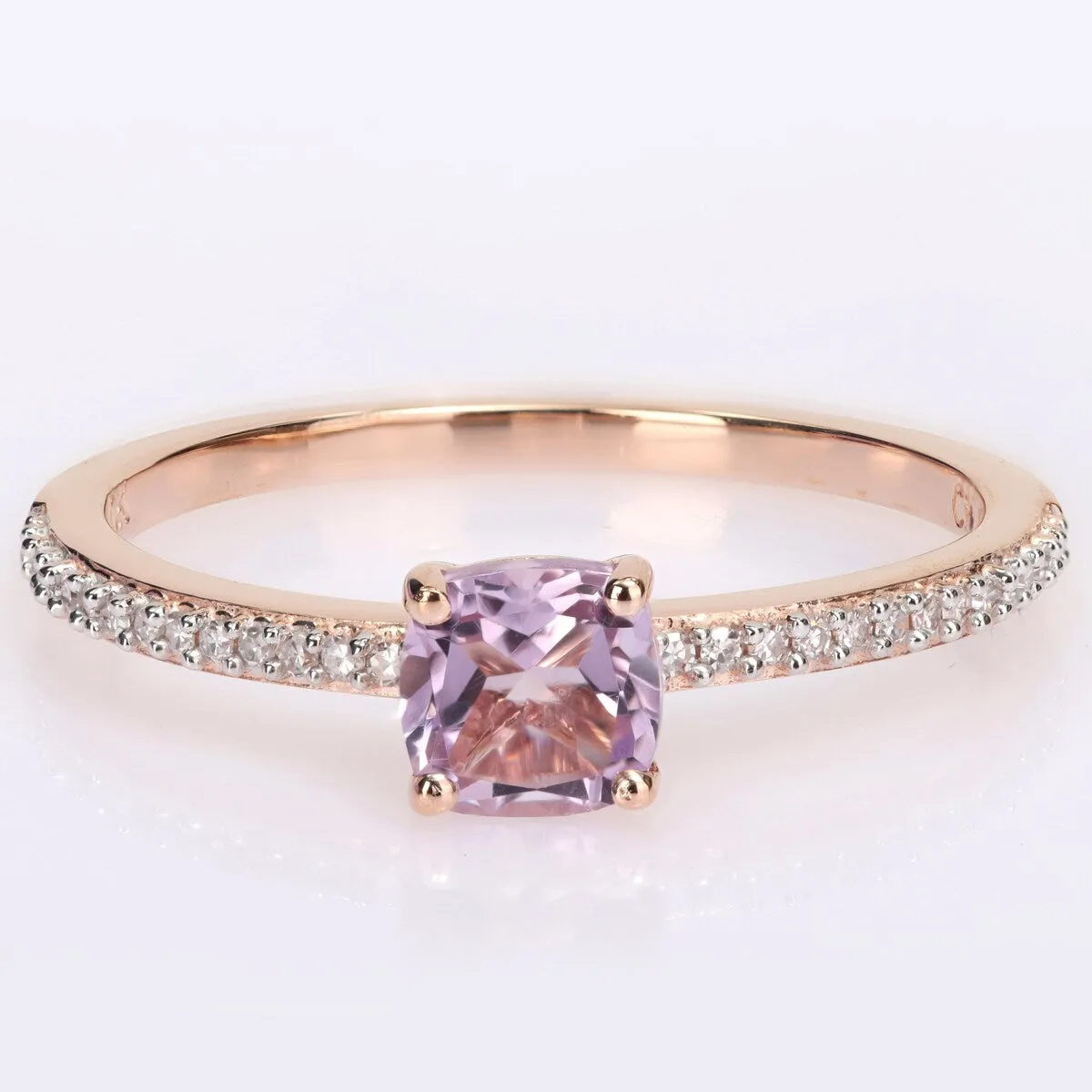 Miadora 10k Rose Gold Cushion-cut Rose de France and 1/10ct TDW Diamond Birthstone Ring sold by Zulily