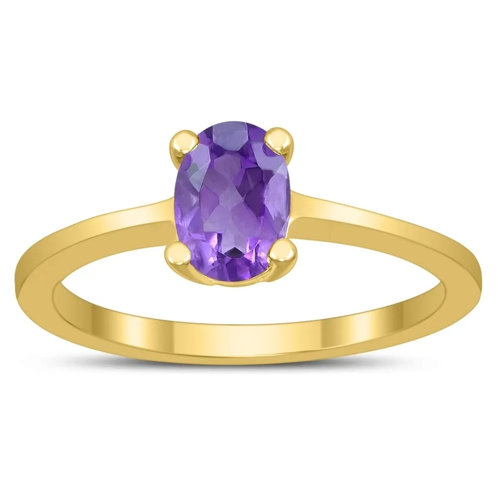 Oval Solitaire 7X5MM Amethyst Ring in 10K Yellow Gold sold by Zulily