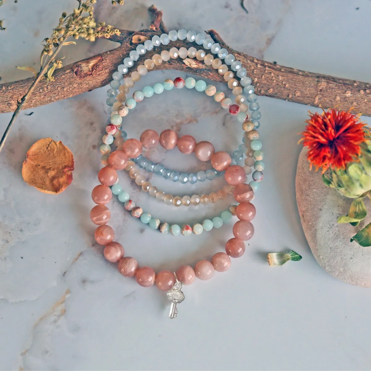 4-Piece Set Moonstone Bracelet, Blue Jasper & Crystals Stretch Bracelets. Stackable Stone Statement Bracelets sold by Zulily