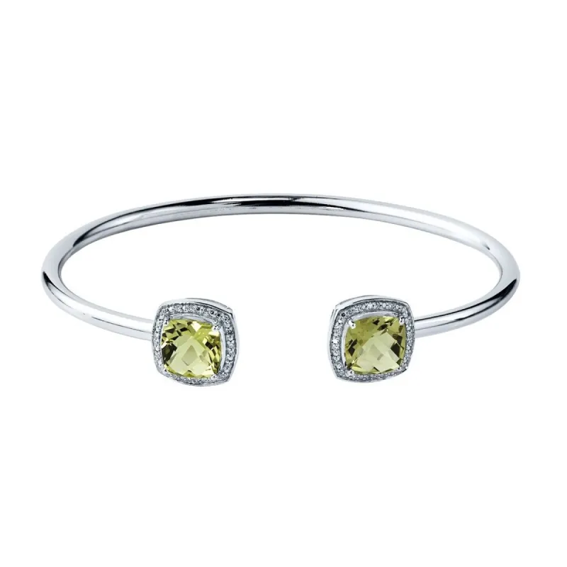 Auriya 4ct Cushion-Cut Lemon Green Quartz Gold over Silver Bangle Bracelet with Diamond Accents sold by Zulily