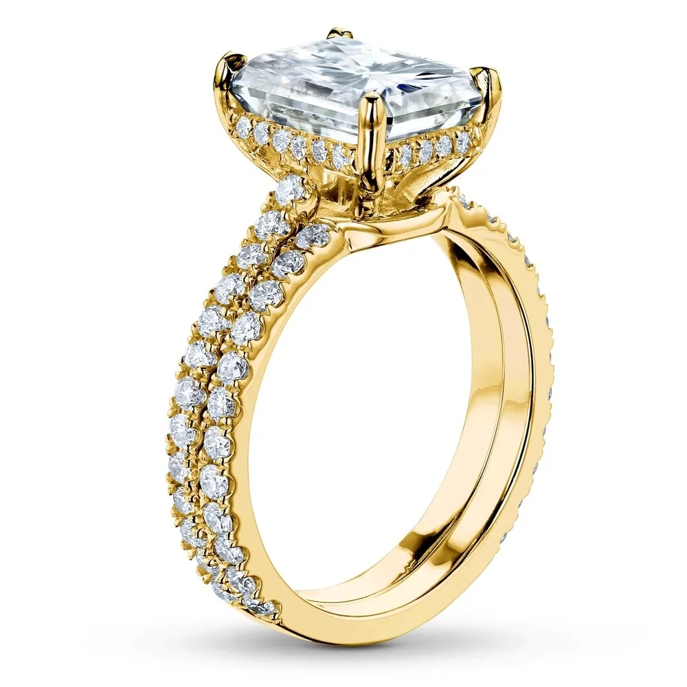 Annello by Kobelli 14k Gold 3 2/5ct TDW Radiant Moissanite and Diamond Drop Halo Bridal Ring Set sold by Zulily product image thumbnail 2