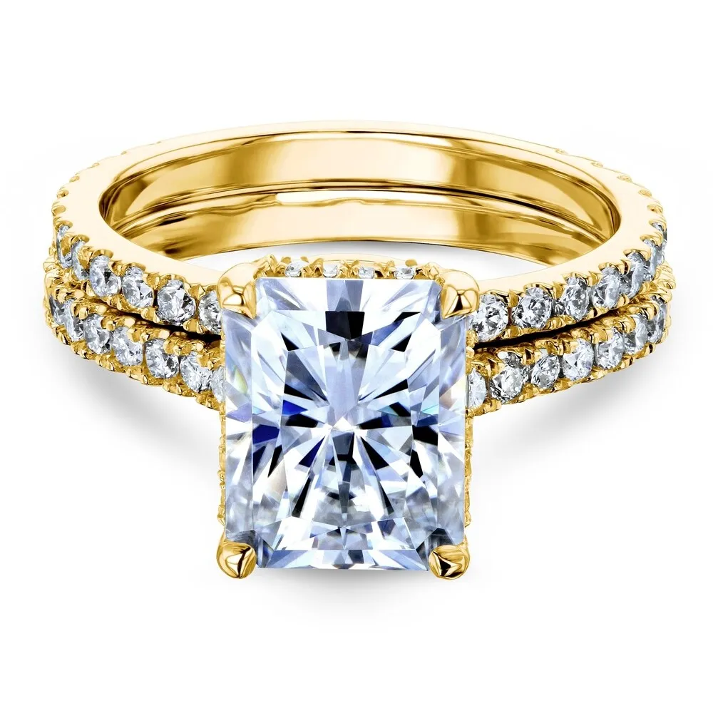 Annello by Kobelli 14k Gold 3 2/5ct TDW Radiant Moissanite and Diamond Drop Halo Bridal Ring Set sold by Zulily product image thumbnail 4