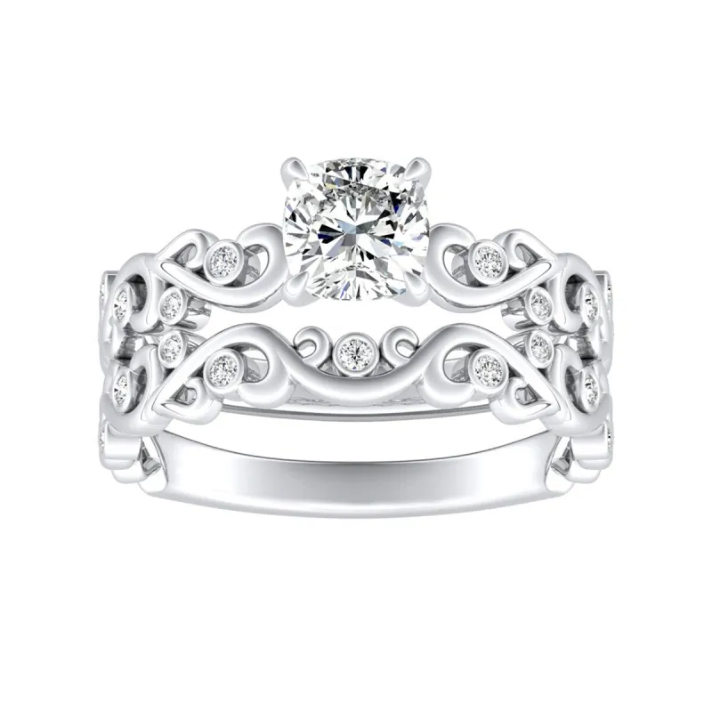 Auriya 1ct Vintage Cushion-cut Moissanite and Diamond Engagement Ring Set 14k Gold sold by Zulily