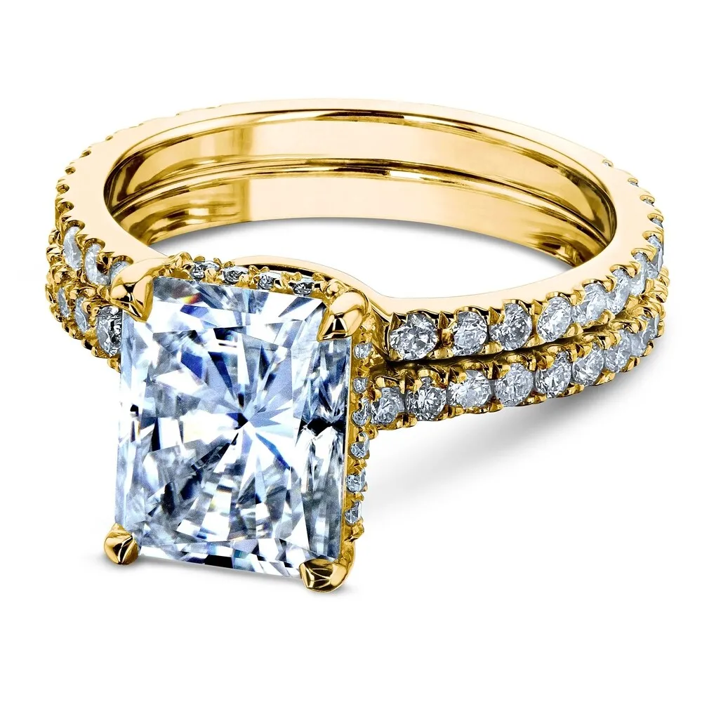 Annello by Kobelli 14k Gold 3 2/5ct TDW Radiant Moissanite and Diamond Drop Halo Bridal Ring Set sold by Zulily product image thumbnail 3