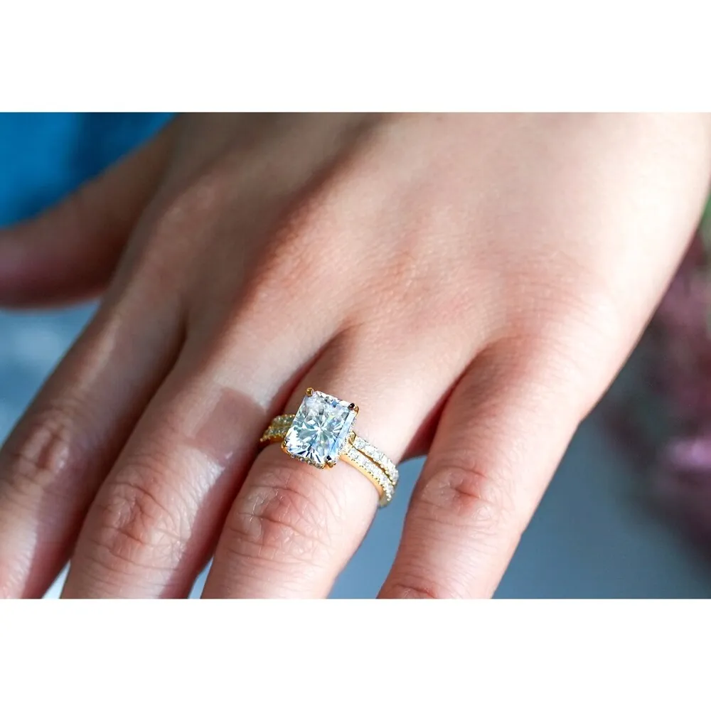 Annello by Kobelli 14k Gold 3 2/5ct TDW Radiant Moissanite and Diamond Drop Halo Bridal Ring Set sold by Zulily