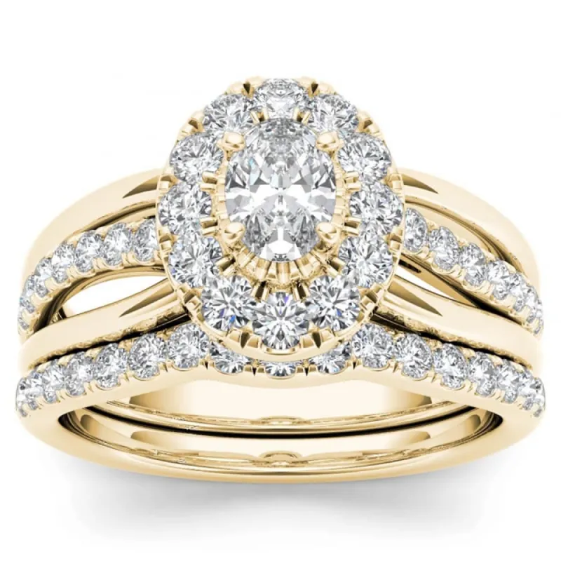 De Couer 14k Yellow Gold 1ct TDW Oval Shape Diamond Halo Bridal Set sold by Zulily