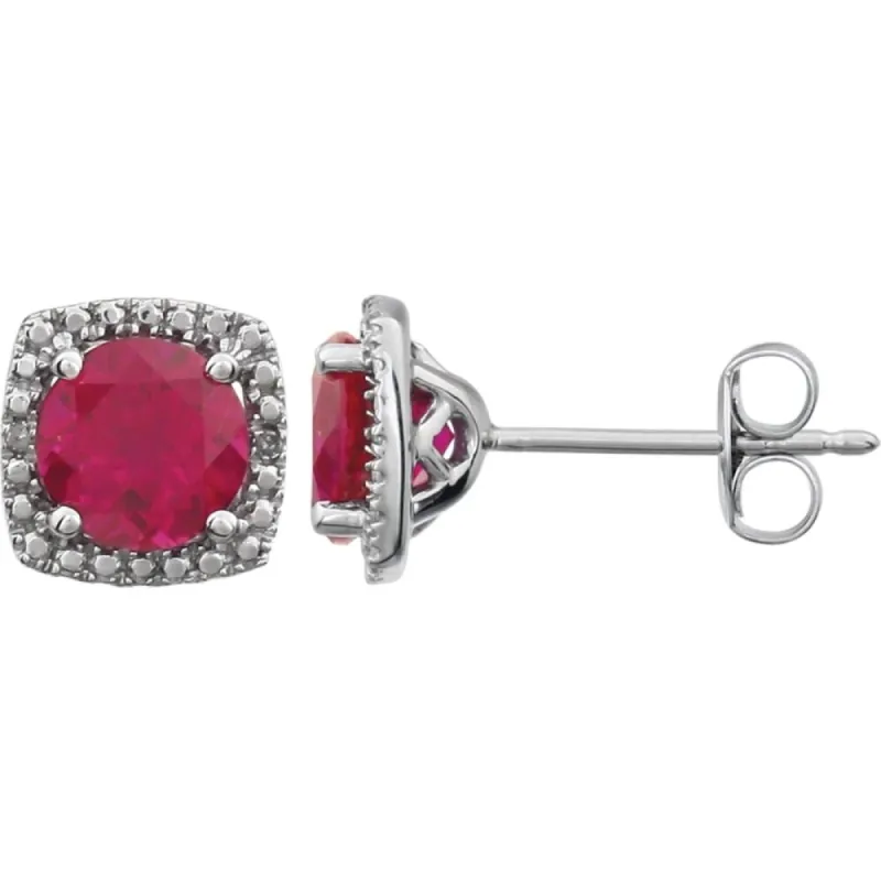 Curata 925 Sterling Silver Round 6mm Created Ruby Polished Created Ruby and .015 Dwt Diamond Halo Earring sold by Zulily