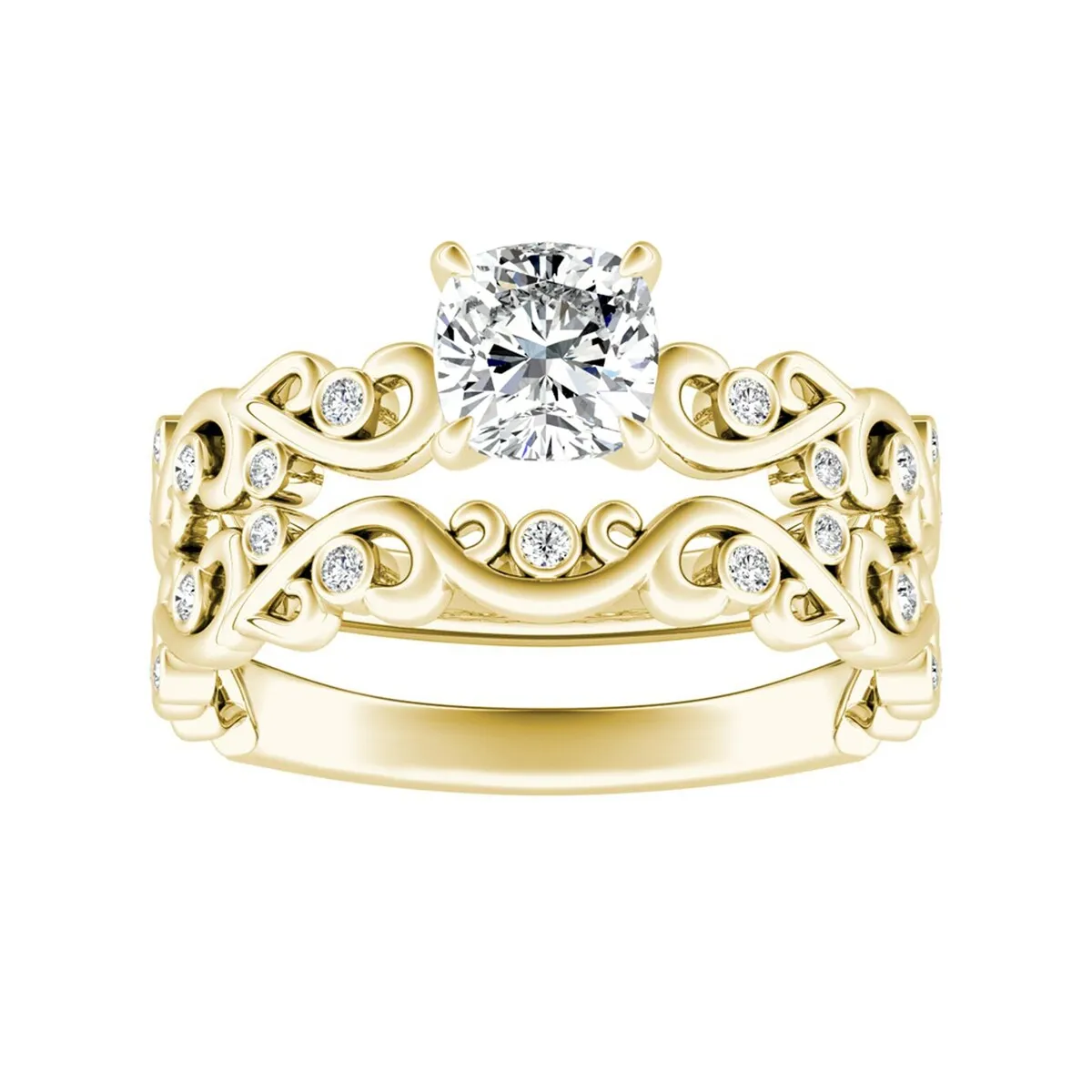 Auriya 1ct Vintage Cushion-cut Moissanite and Diamond Engagement Ring Set 14k Gold sold by Zulily product image thumbnail 4