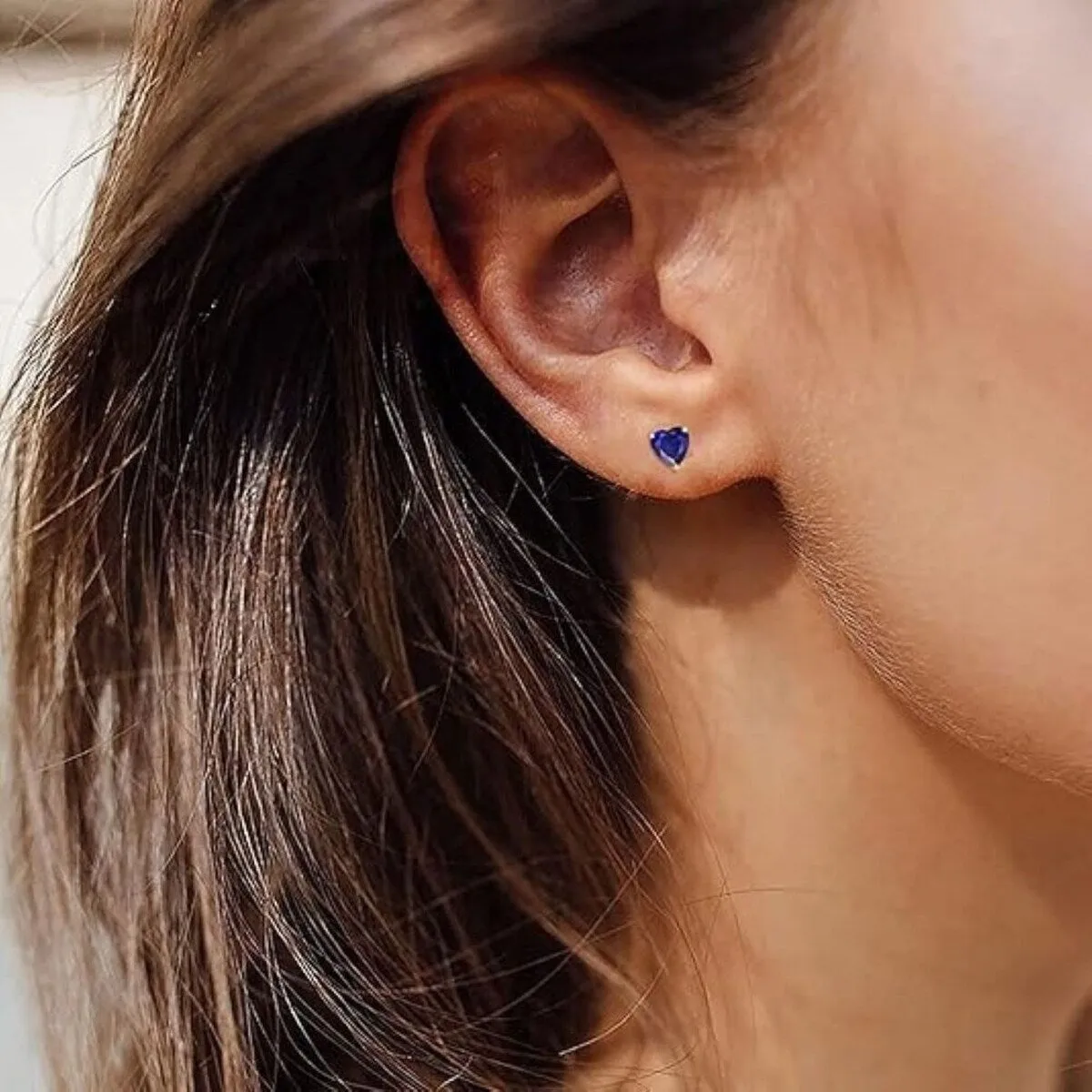 925 Sterling Silver Heart Cut Sapphire Stud Earrings sold by Zulily product image thumbnail 2