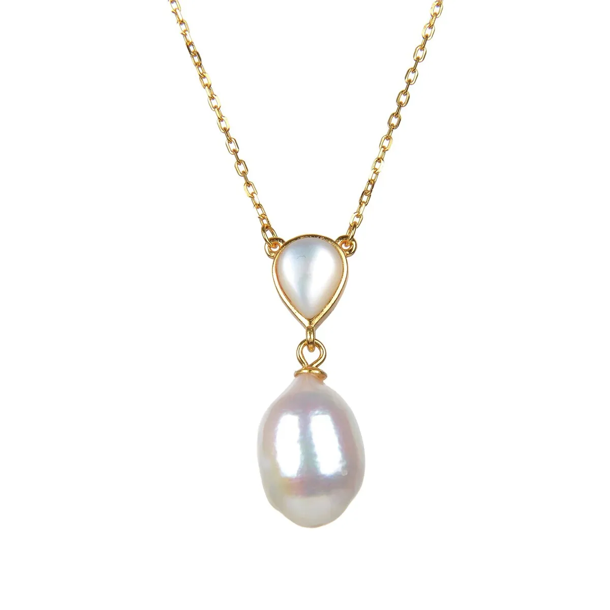 Gold Over Sterling Silver Cultured Pearl,Mother Of Pearl Pendant 18" Chain + 2 Extender sold by Zulily