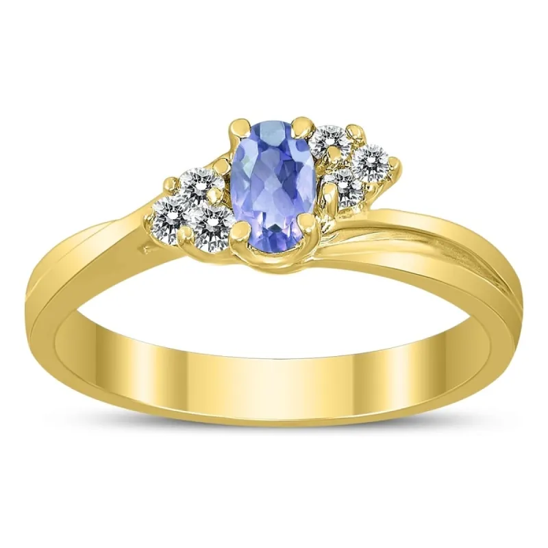 5X3MM Tanzanite and Diamond Twist Ring in 10K Yellow Gold sold by Zulily