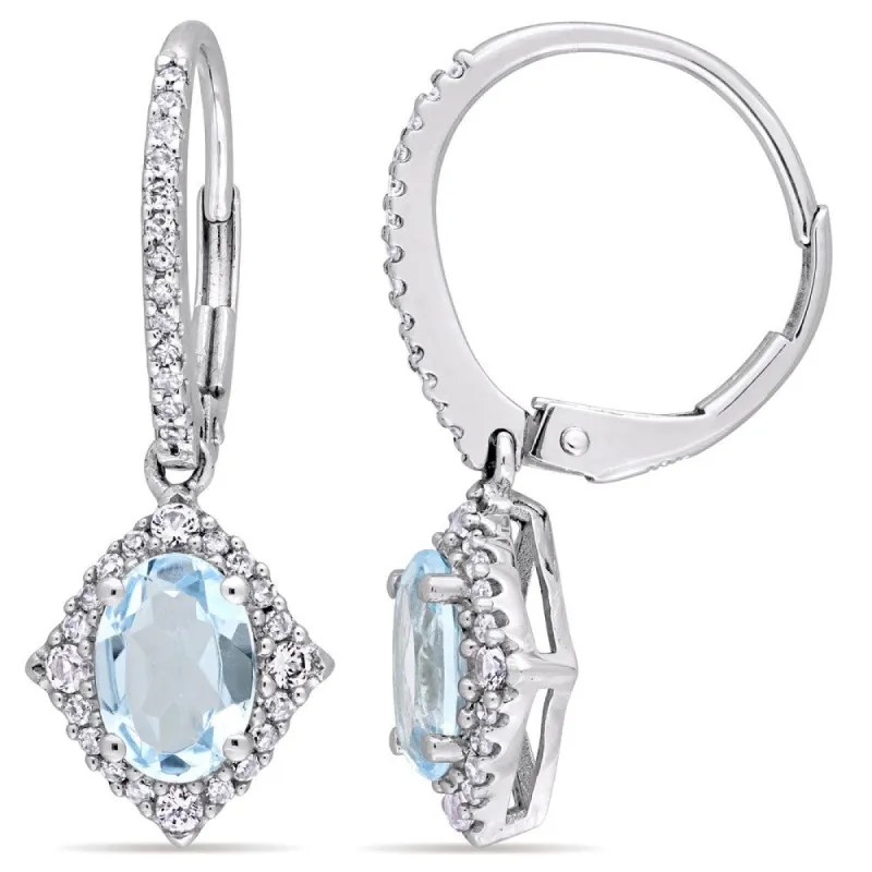 Miadora Signature Collection 10k White Gold Sky-Blue Topaz White Sapphire 1/5ct TDW Diamond Cuff Earrings - Blue sold by Zulily