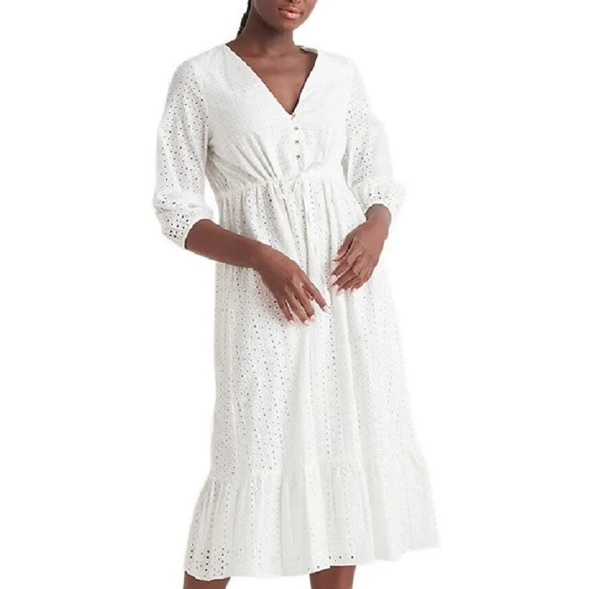 Black Tape Women's Buttoned Eyelet Midi Dress White Size Small sold by Zulily product image thumbnail 2
