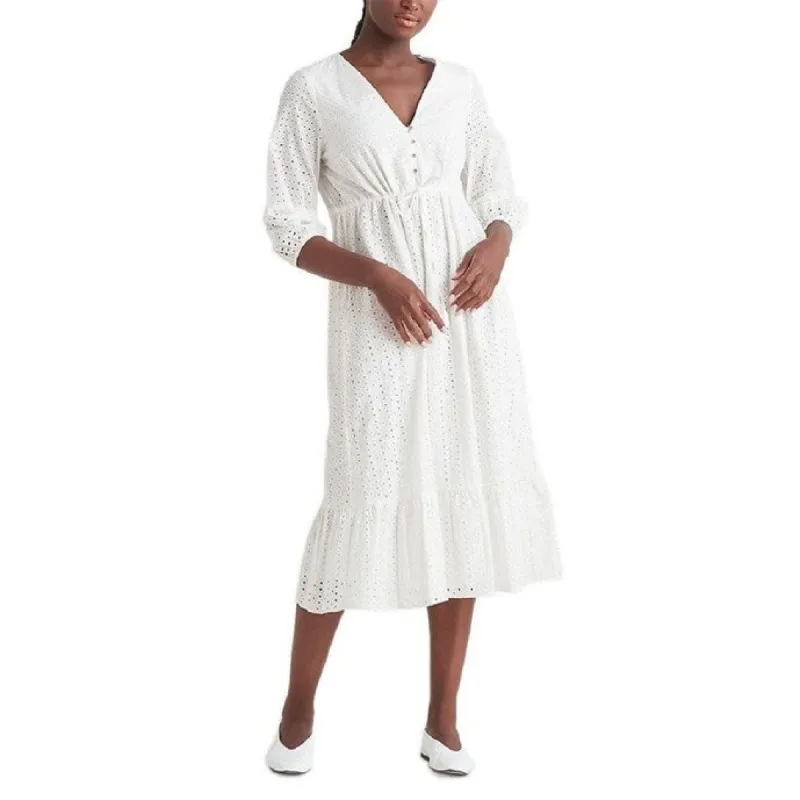 Black Tape Women's Buttoned Eyelet Midi Dress White Size Small sold by Zulily