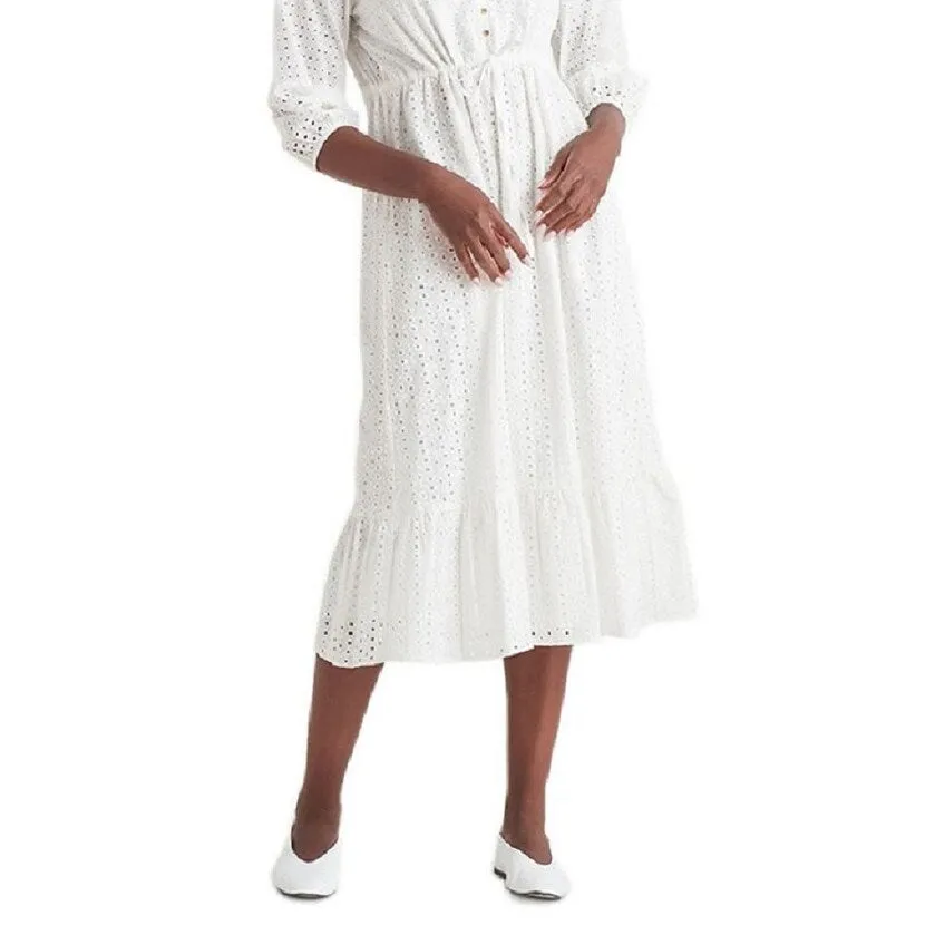 Black Tape Women's Buttoned Eyelet Midi Dress White Size Small sold by Zulily product image thumbnail 3