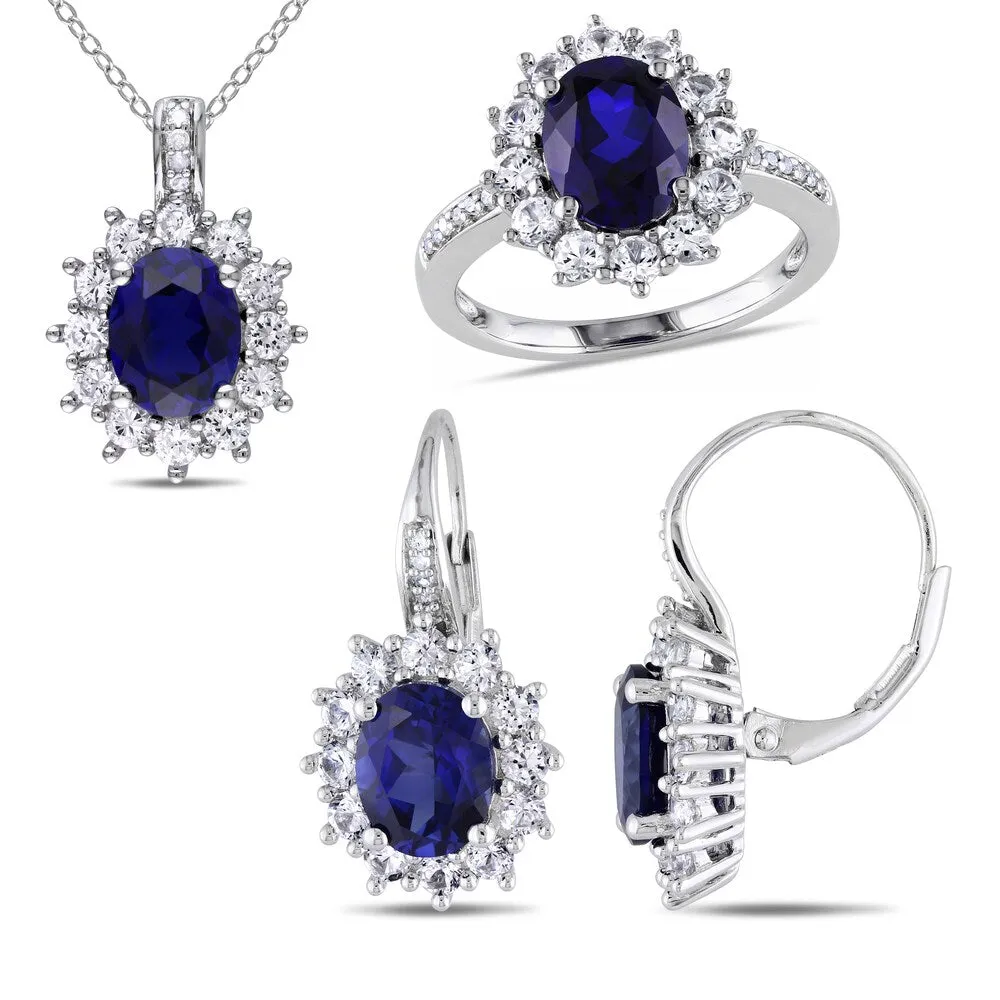 Miadora Sterling Silver Created Blue and White Sapphire 1/10ct TDW Diamond Birthstone Jewelry Set sold by Zulily