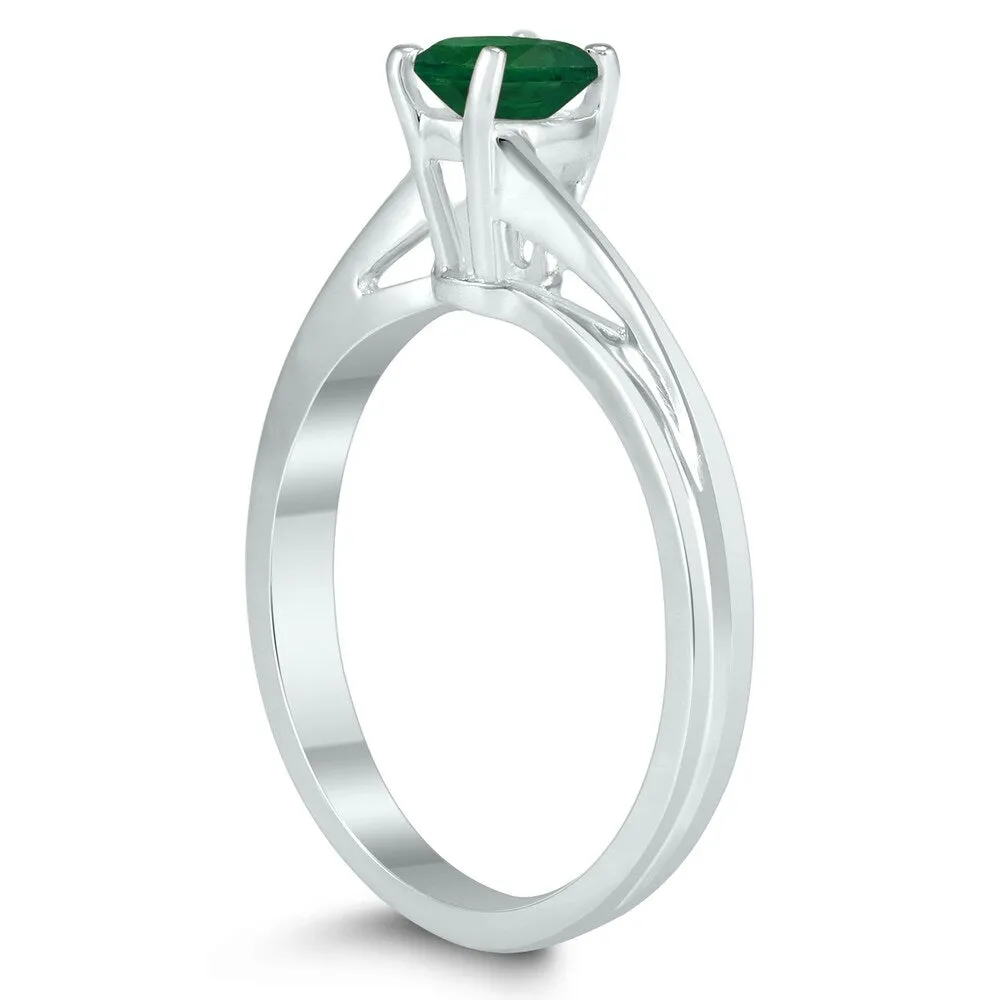 Solitaire Oval 6X4MM Emerald Gemstone Twist Ring in 10K White Gold sold by Zulily product image thumbnail 2