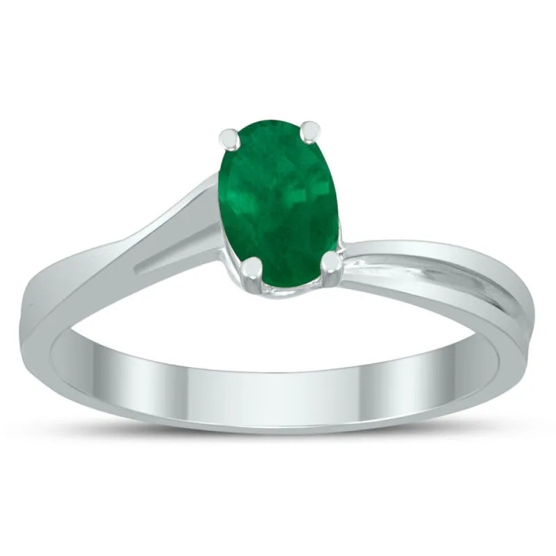 Solitaire Oval 6X4MM Emerald Gemstone Twist Ring in 10K White Gold sold by Zulily