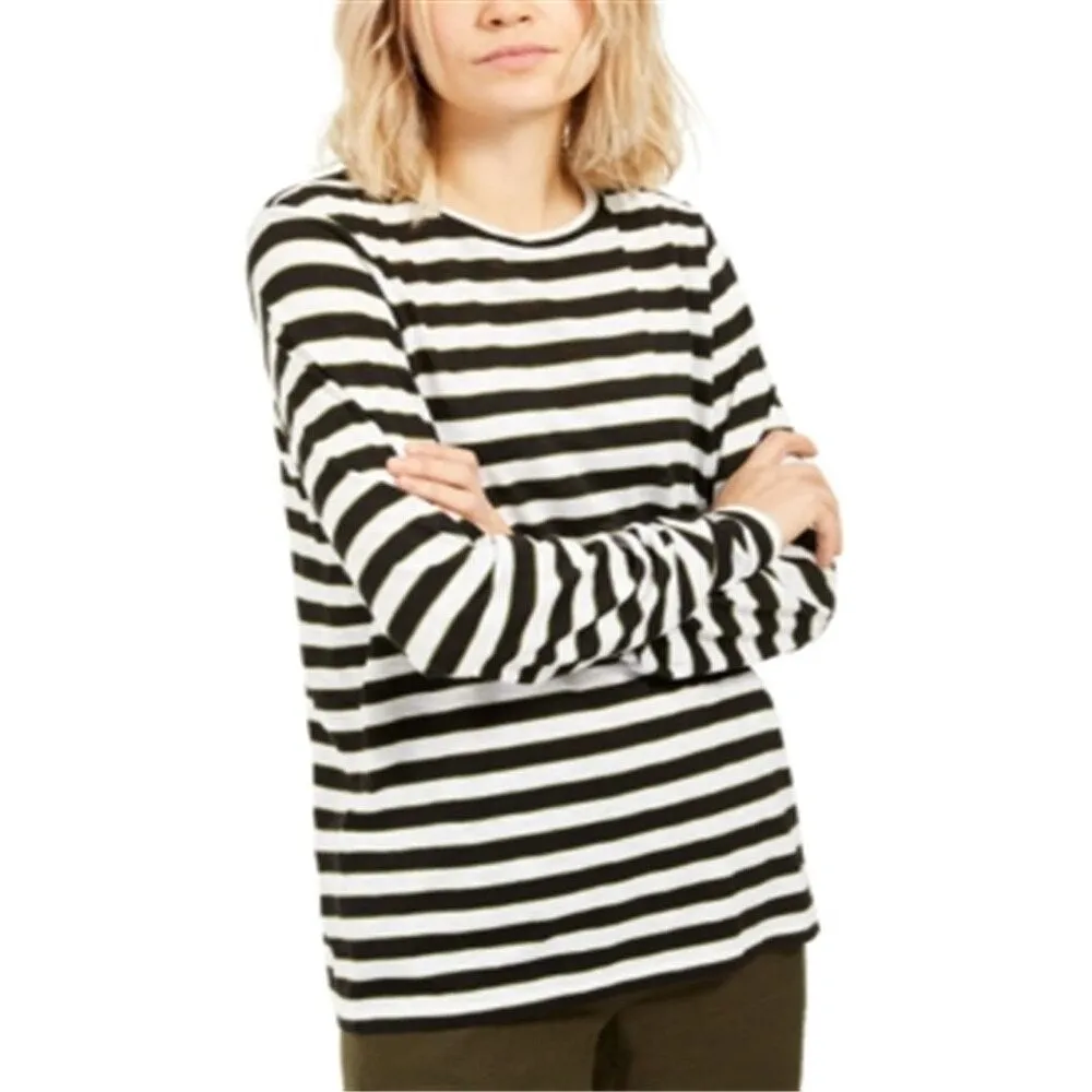 Michael Kors Women's Striped Long Sleeve Jewel Neck T-Shirt Top Green Size Small sold by Zulily